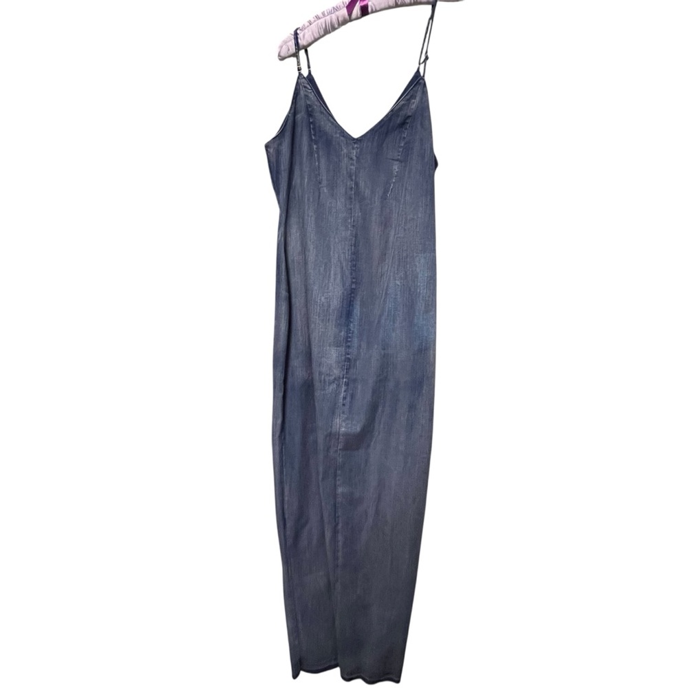 Spaghetti Strap Maxi Slip Dress in Denim Blue
